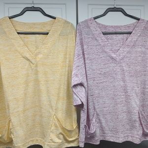 2FER! Woman Within 1X Yellow, Pink Cotton Tunic